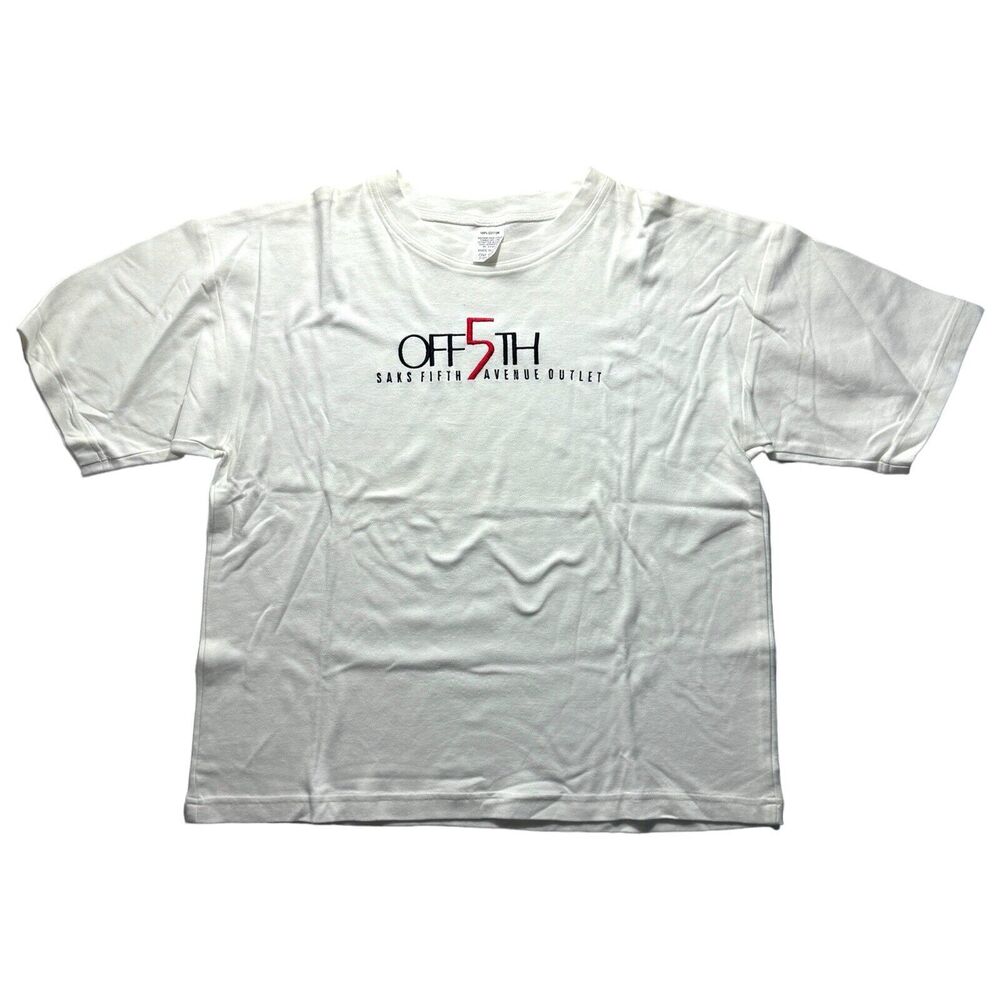 Woman's Saks Fifth Avenue Outlet Off 5th White Black T-Shirts 100% Cotton Luxury